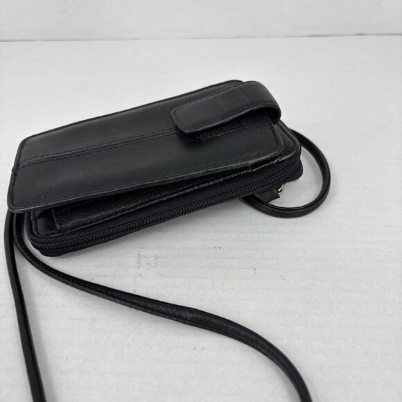 Eddie Bauer Crossbody Travel Wallet Bag Black Leather Zip Around Mini - Picture 8 of 12